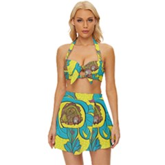 Mid Century Retro Floral 1970s 1960s Pattern 60 Vintage Style Bikini Top And Skirt Set  by violetheavensky