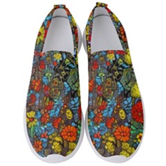 Mid Century Retro Floral 1970s 1960s Pattern 56 Men s Slip On Sneakers by violetheavensky