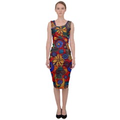 Mid Century Retro Floral 1970s 1960s Pattern 69 Sleeveless Pencil Dress by violetheavensky