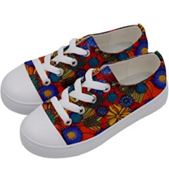 Mid Century Retro Floral 1970s 1960s Pattern 69 Kids  Low Top Canvas Sneakers by violetheavensky
