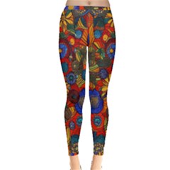 Mid Century Retro Floral 1970s 1960s Pattern 69 Inside Out Leggings by violetheavensky