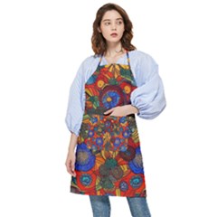 Mid Century Retro Floral 1970s 1960s Pattern 69 Pocket Apron by violetheavensky