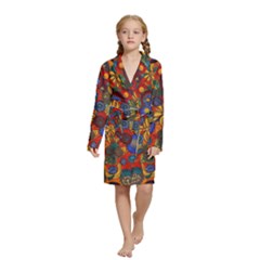 Mid Century Retro Floral 1970s 1960s Pattern 69 Kids  Long Sleeve Velvet Lounge Robe by violetheavensky