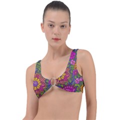 Mid Century Retro Floral 1970s 1960s Pattern 55 Ring Detail Bikini Top by violetheavensky