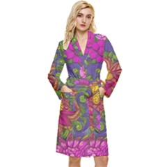 Mid Century Retro Floral 1970s 1960s Pattern 55 Long Sleeve Velvet Robe by violetheavensky