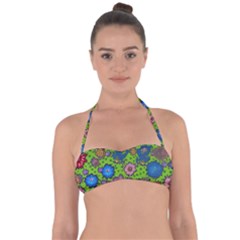 Mid Century Retro Floral 1970s 1960s Pattern 59 Tie Back Bikini Top by violetheavensky