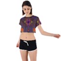Mid Century Retro Floral 1970s 1960s Pattern 67 Tie Back Short Sleeve Crop T-Shirt View1