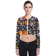 Mid Century Retro Floral 1970s 1960s Pattern 57 Long Sleeve Zip Up Bomber Jacket by violetheavensky
