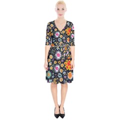 Mid Century Retro Floral 1970s 1960s Pattern 57 Wrap Up Cocktail Dress by violetheavensky