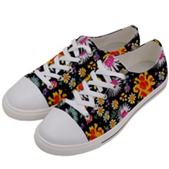 Mid Century Retro Floral 1970s 1960s Pattern 57 Women s Low Top Canvas Sneakers by violetheavensky
