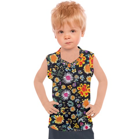 Mid Century Retro Floral 1970s 1960s Pattern 57 Kids  Sport Tank Top by violetheavensky