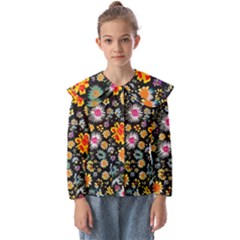 Mid Century Retro Floral 1970s 1960s Pattern 57 Kids  Peter Pan Collar Blouse by violetheavensky