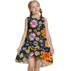 Mid Century Retro Floral 1970s 1960s Pattern 57 Kids  Frill Swing Dress by violetheavensky