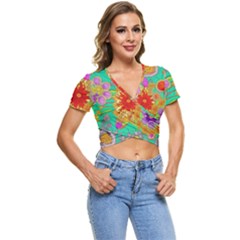 Mid Century Retro Floral 1970s 1960s Pattern 58 Short Sleeve Foldover T-shirt by violetheavensky