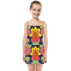 Mid Century Retro Floral 1970s 1960s Pattern 54 Kids  Summer Sun Dress by violetheavensky