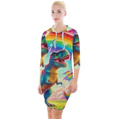 Trex/unicorns Quarter Sleeve Hood Bodycon Dress by RainbowTyrannosaurus