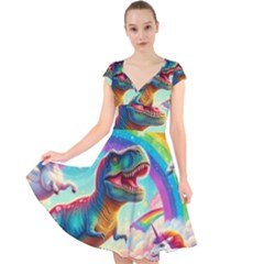 Trex/unicorns Cap Sleeve Front Wrap Midi Dress by RainbowTyrannosaurus
