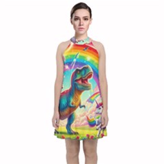 Trex/unicorns Velvet Halter Neckline Dress  by RainbowTyrannosaurus