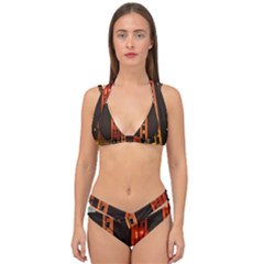 Sci-fi Futuristic Science Fiction City Neon Scene Artistic Technology Machine Fantasy Gothic Town Bu Double Strap Halter Bikini Set by Posterlux