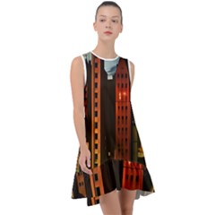 Sci-fi Futuristic Science Fiction City Neon Scene Artistic Technology Machine Fantasy Gothic Town Bu Frill Swing Dress by Posterlux