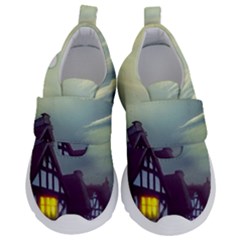 Village Moon Cloudy Historical Tudor Architecture Houses Town Night Windows City Kids  Velcro No Lace Shoes by Posterlux