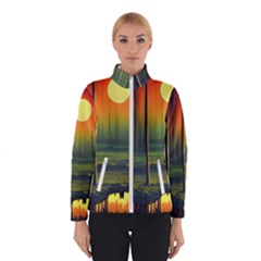 Outdoors Night Moon Full Moon Trees Setting Scene Forest Woods Light Moonlight Nature Wilderness Lan Women s Bomber Jacket by Posterlux