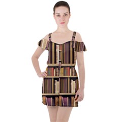 Books Bookshelves Office Fantasy Background Artwork Book Cover Apothecary Book Nook Literature Libra Ruffle Cut Out Chiffon Playsuit by Posterlux