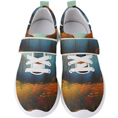 Wildflowers Field Outdoors Clouds Trees Cover Art Storm Mysterious Dream Landscape Men s Velcro Strap Shoes by Posterlux