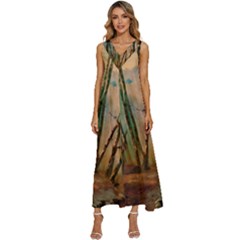 Woodland Woods Forest Trees Nature Outdoors Mist Moon Background Artwork Book V-neck Sleeveless Wide Leg Pants Overalls by Posterlux