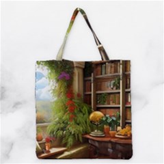 Room Interior Library Books Bookshelves Reading Literature Study Fiction Old Manor Book Nook Reading Grocery Tote Bag by Posterlux