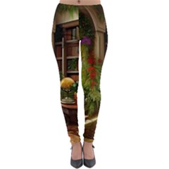 Room Interior Library Books Bookshelves Reading Literature Study Fiction Old Manor Book Nook Reading Lightweight Velour Leggings by Posterlux