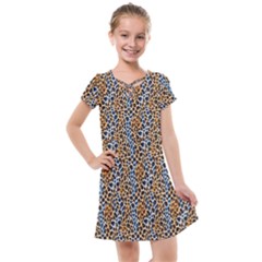 Blue Brown Leopard Kids  Cross Web Dress by DinkovaArt