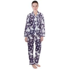 Easter Bunny Pattern Women s Long Sleeve Satin Pajamas Set by Valentinaart