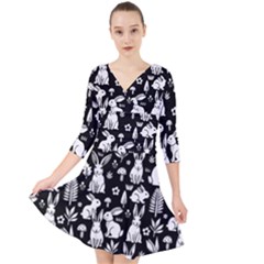 Easter Bunny Pattern Quarter Sleeve Front Wrap Dress by Valentinaart