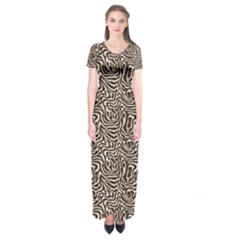 Brown Beige Snake Pattern Short Sleeve Maxi Dress by DinkovaArt