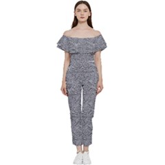 Dark Grey Snake Bardot Ruffle Jumpsuit by DinkovaArt