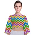 Chevron Pattern Design Texture Tie Back Butterfly Sleeve Chiffon Top View1