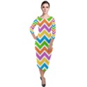 Chevron Pattern Design Texture Quarter Sleeve Midi Velour Bodycon Dress View1