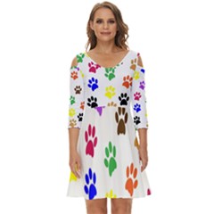 Pawprints Paw Prints Paw Animal Shoulder Cut Out Zip Up Dress by Anend