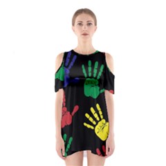Handprints Hand Print Colourful Shoulder Cutout One Piece Dress by Anend