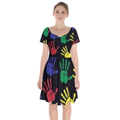 Handprints Hand Print Colourful Short Sleeve Bardot Dress by Anend