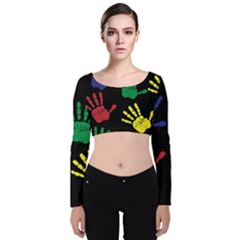 Handprints Hand Print Colourful Velvet Long Sleeve Crop Top by Anend