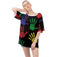 Handprints Hand Print Colourful Oversized Chiffon Top by Anend