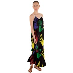 Handprints Hand Print Colourful Cami Maxi Ruffle Chiffon Dress by Anend