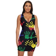 Handprints Hand Print Colourful Draped Bodycon Dress by Anend
