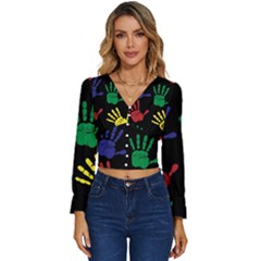 Handprints Hand Print Colourful Long Sleeve V-neck Top by Anend