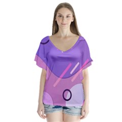 Colorful Labstract Wallpaper Theme V-neck Flutter Sleeve Top by Anend