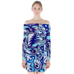 Trippy Dippy Bears Blue Dancing Greatful Dead Skull Steal Your Face Long Sleeve Off Shoulder Dress by Salmanaz77