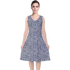 Blue Black Snake Pattern V-neck Midi Sleeveless Dress  by DinkovaArt