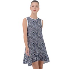 Blue Black Snake Pattern Frill Swing Dress by DinkovaArt